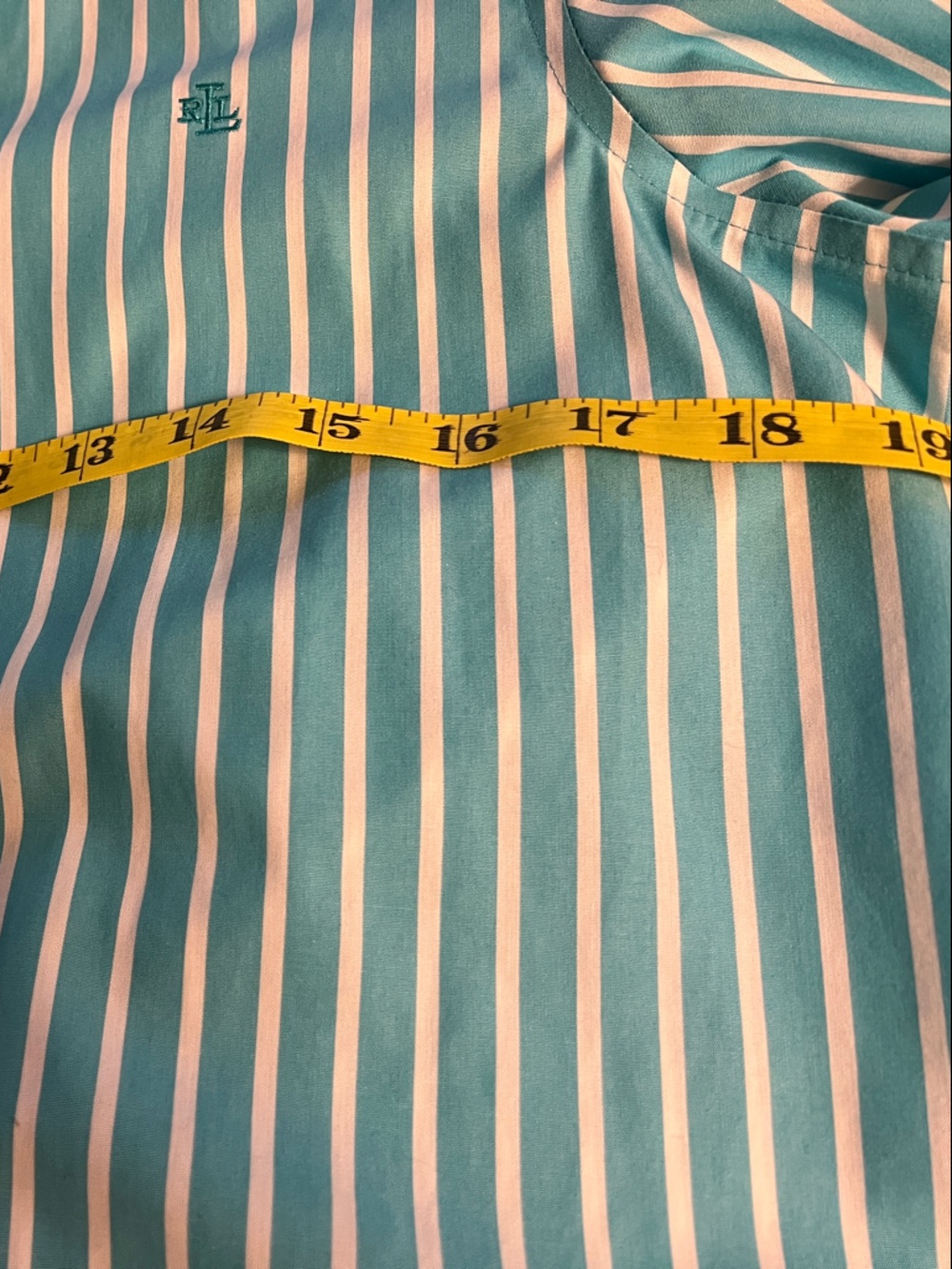 Ralph Lauren Teal and White Vertical Stripe Shirt - Picture 7 of 7